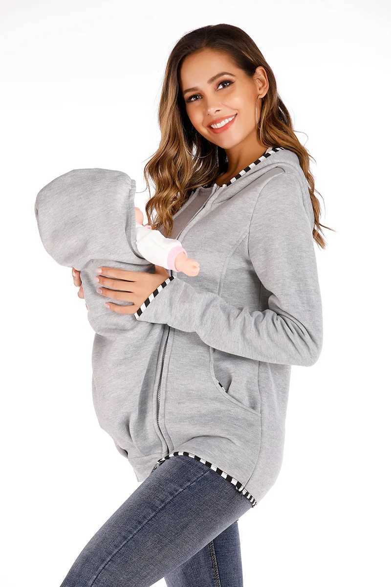 Long Sleeve Maternity Warm Cotton Clothing Mother Autumn Winter Women Hoddies Carry Baby Holder Infant Sweatshirt Jacket Carrier W250207