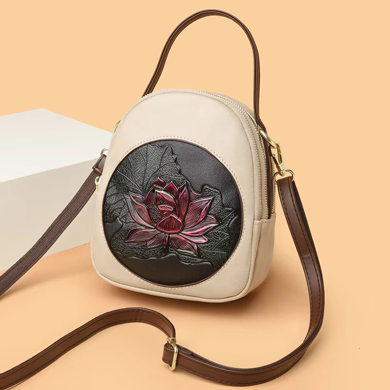 New PU Leather Women Leisure Time Shoulder And Purses Fashionable Lotus Pattern Crossbody Bag Ladies Brand Handbags
