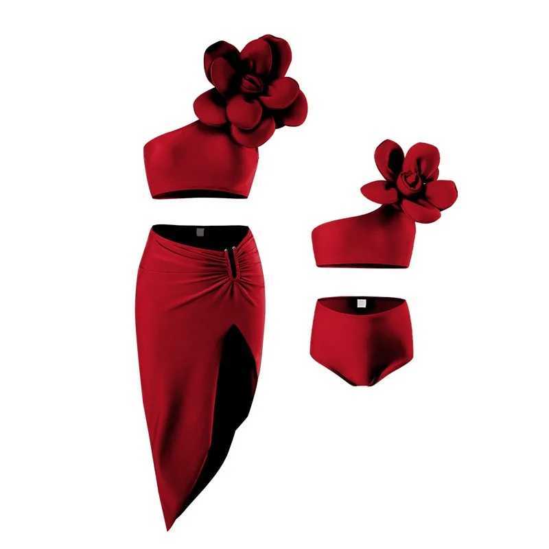 Family Mother Daughter Swimsuits Beach Sunny Bikini Swimwear Summer New Cotton Fashion Flower 3Pcs Clothes Matching Outfits W250207