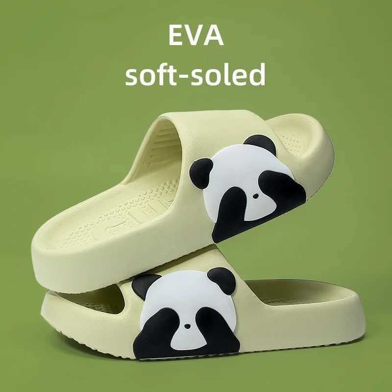 Comfortable soft soled womens slippers Shock-absorbing Home slippers N-slip Bathroom slippers Cute Panda print flat slippersXJ250207