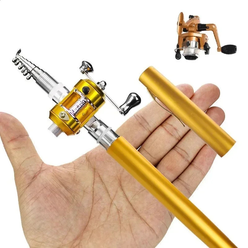 20cm Portable Pocket Telescopic Mini Fishing Pole Pen Shape Folded Rod with Reel Wheel 250530