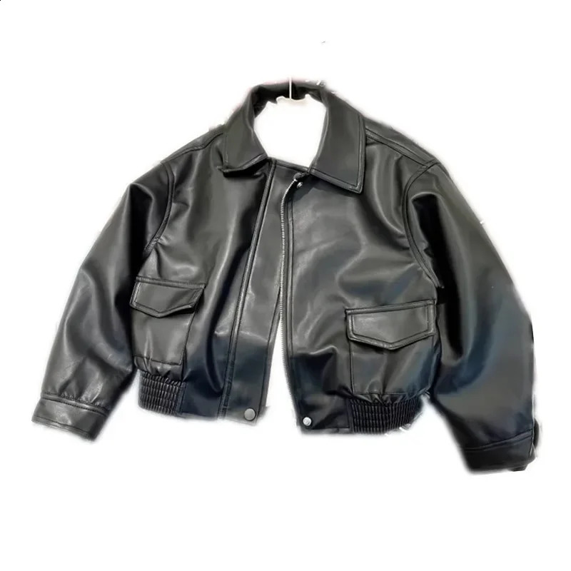Baby Girl Leather Jacket Short Jacket Retro Motorcycle PU Leather Top Baby Clothes Kids Jackets for Girls Outerwear 250206