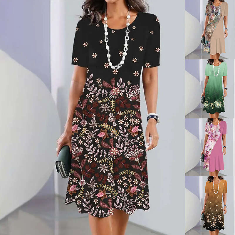 Hot selg wer 3D digital printing fashionable loose women's plus size round neck dress 2024 new casual fashion trend clothing