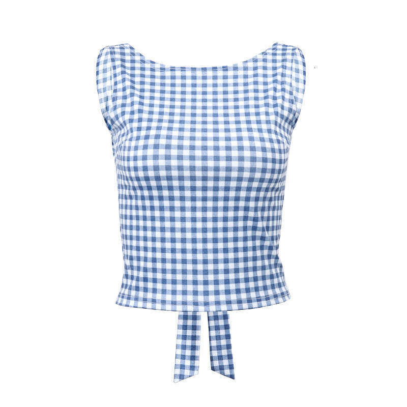 Ins European American 2025 Summer Spicy Girl Thousand Bird Grid Bow Strap Slimming Tank Top Women's New Style Unique and Elegant Clothing