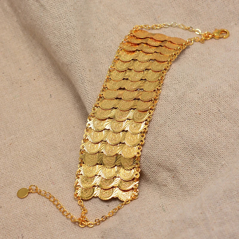 Gold Color Coins Bangles Bracelets For Women Men Money Coin Bracelet Islamic Muslim Arab Middle Eastern Jewelry African Gifts 250206