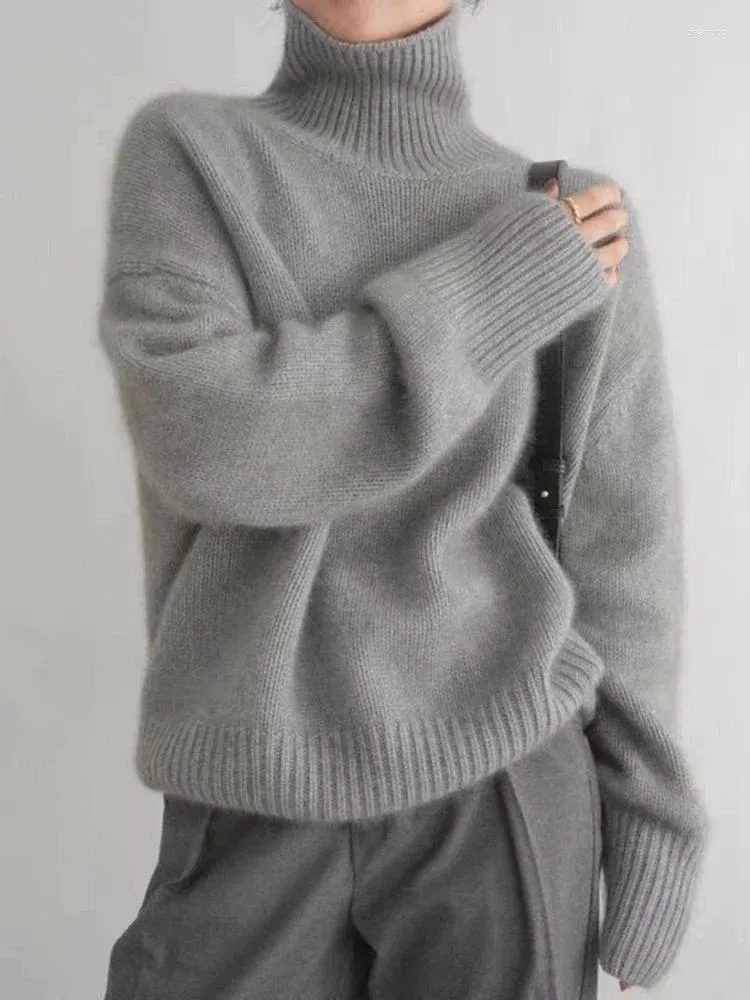 Women's Sweaters Fashion Korea Sweater Pure Wool High Lapel Pullover 2025 Autumn Winter Casual Loose Thick Knitted Top BFG25020710 yecloth001