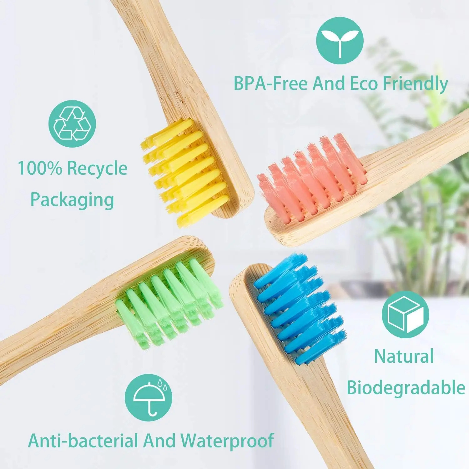 10pcs Round Handle Adult Children Natural Eco Friendly Travel Tooth Teeth Brush Bamboo Toothbrush With Medium Hard Bristlesth 250206