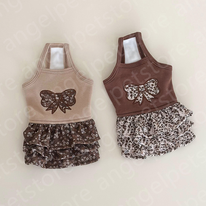 Pet dog clothing Floral brown velvet camisole dress pullover pet clothing for cats dogs dresses clothes warm dog sweater pet wear clothes
