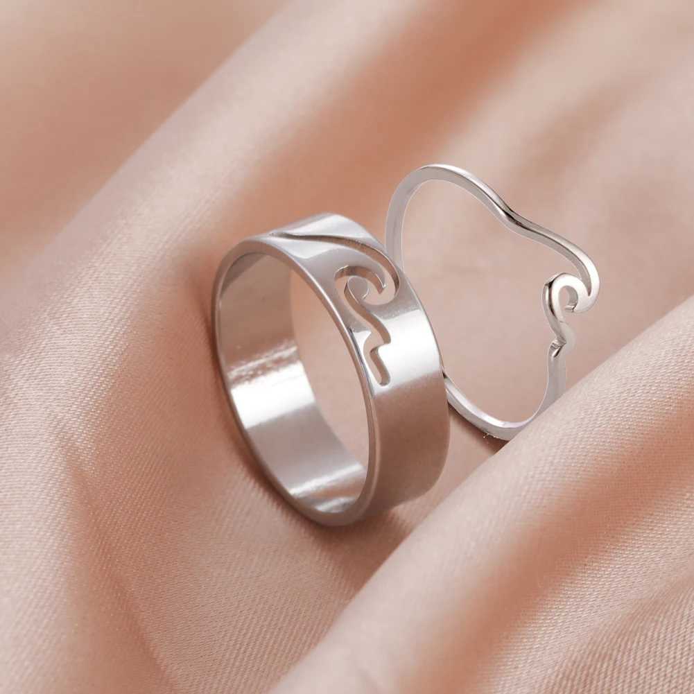 COOLTIME Simple Sea Wave Couple Ring 2025 Trend Ocean Surfing Stainless Steel Matching Ring Mens and Womens Wedding Birthday Jewelry W250207