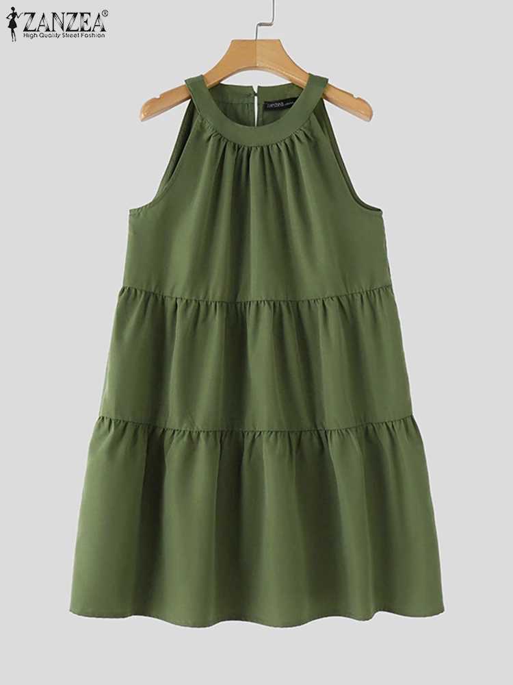 ZANZEA Summer Halter Sveless Tiered Dress Women Korean Ruffle Patchwork Robe 2024 Beach O-neck Loose Sundress Sweety VestidosXJ2500207