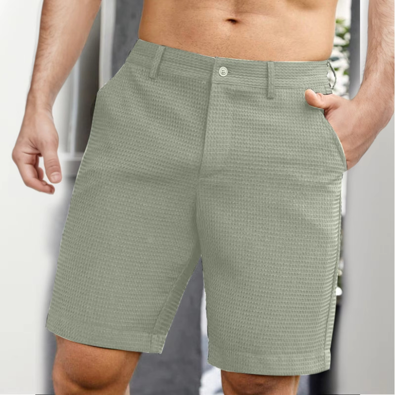 Men's Summer Quarter Solid Color Casual Dress Medium Pants Small Plaid Comfortable Fiess Basketball Sports Beach Shorts