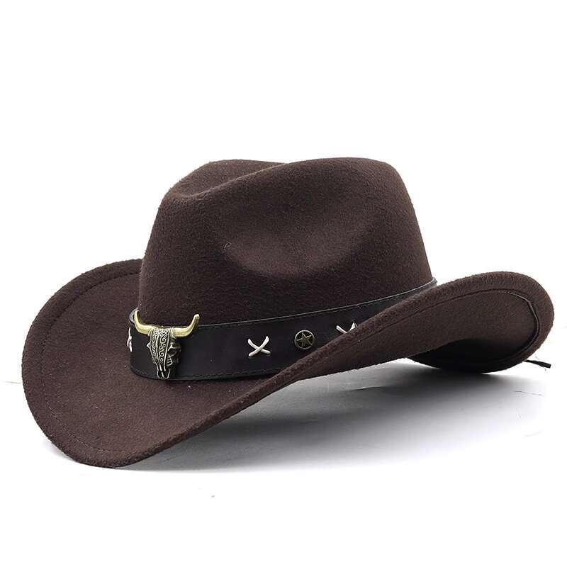 Mongolian Tibetan Bullhead Logo Top Ethnic Style Western Cowboy Curled Eaves Riding Woolen British Felt Hat