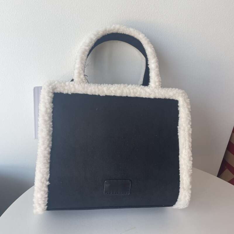 Autumn/Winter New Lamb Wool Plush Old Flower Letter Handheld Diagonal Cross Couple's Casual Commuter Tote Bag