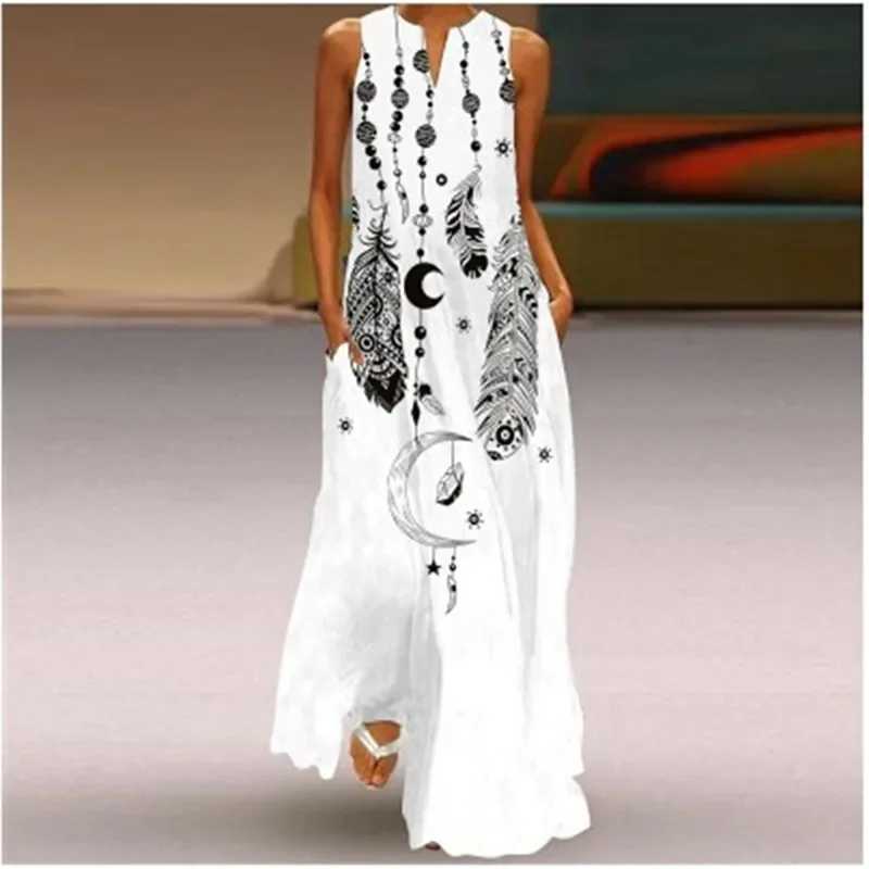 Womens Clothing 2024 Spring Summer Ele V-neck Butterfly Print Long Dress Women Beach Sexy Sveless Tank Maxi Party DressXJ2500207