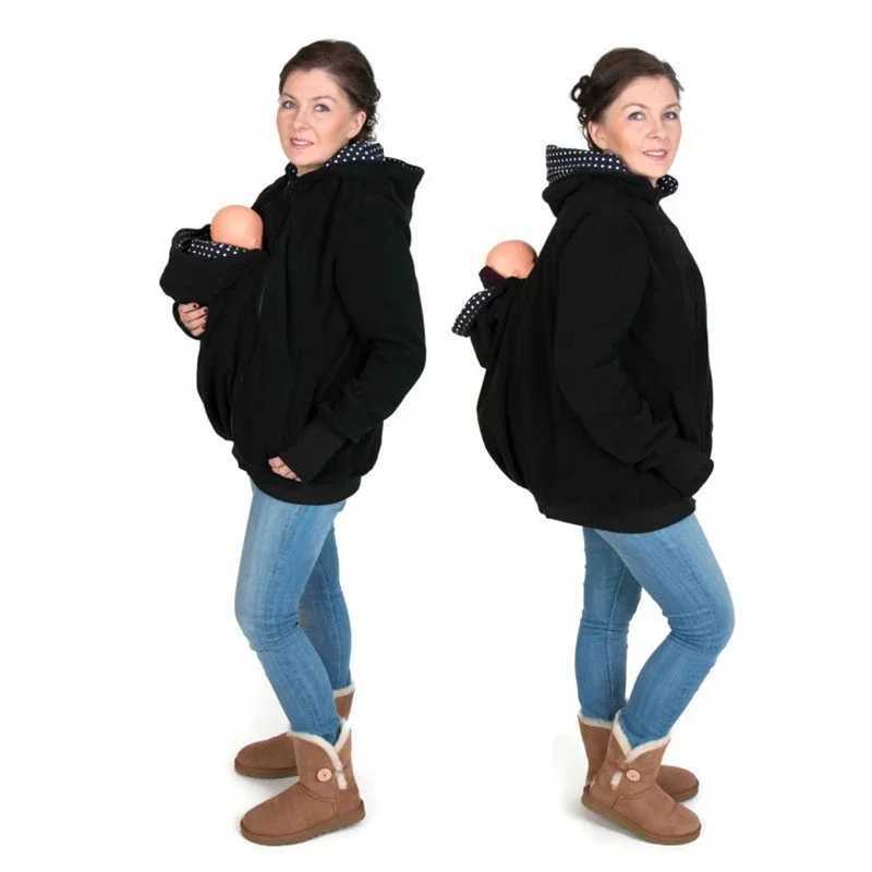 3-in-1 Kangaroo Moms Coats Multi functional Hooded Solid Warm Jackets Postpartum Mom Outdoor Baby Strap Breastfeeding Sweater W250207