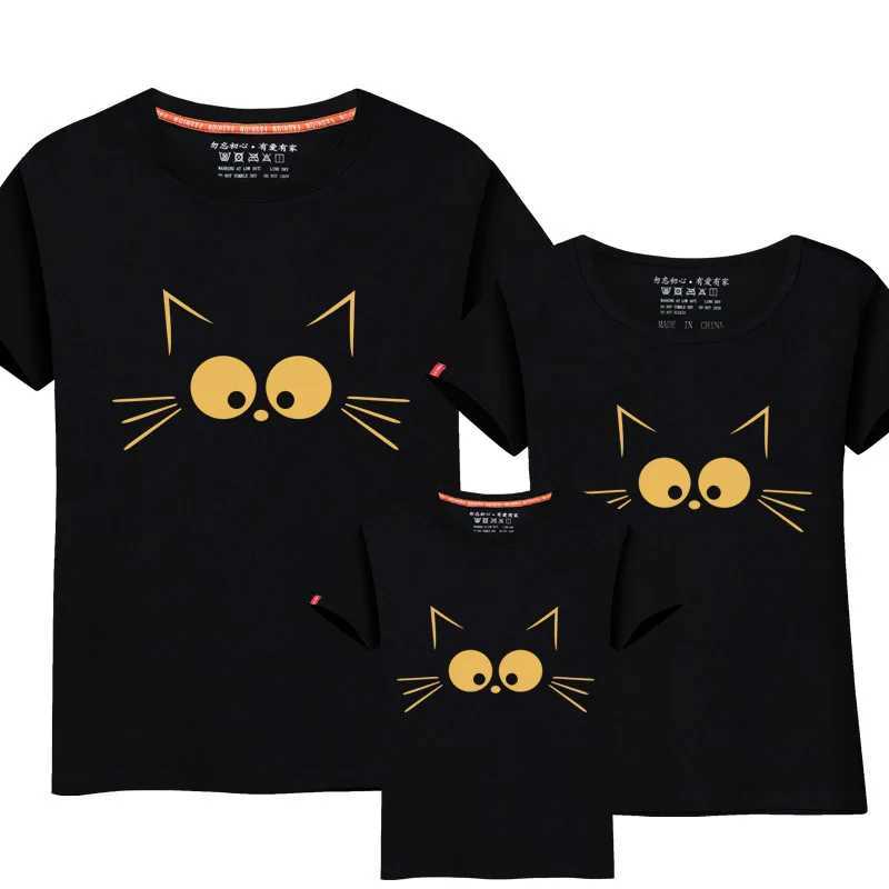 2023 Family Matching Outfits T-shirt Cartoon Cat Clothing Summer Daddy Mommy and Daughter Son baby T Shirt Family Look Clothing W250207