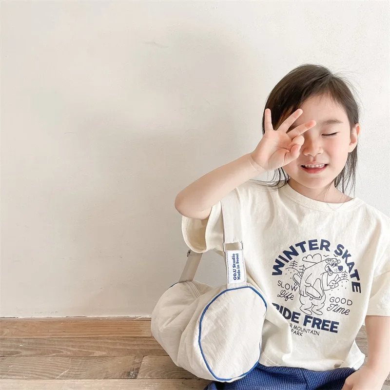 Summer Childrens Clothing cartoon letters short sleeve T-shirts Girls Boys Tees cotton loose Tops 250207