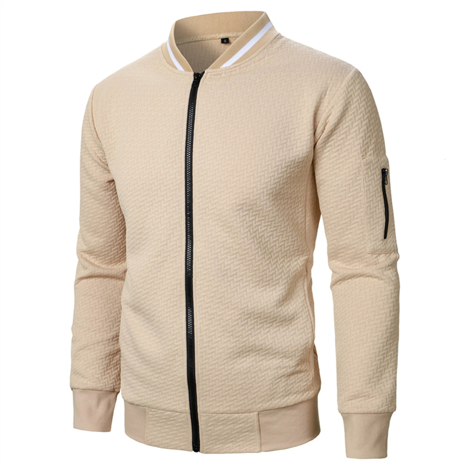 Autumn and Winter Mens Jacquard Zipper Frame Collar Casual Hoodie Top 250207