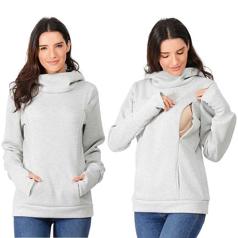 Womens Fleece Maternity Nursing Sweatshirt Breastfeeding Shirt Momy Hoodie Kangaroo With Pocket Pregnant Women Clothes W250207