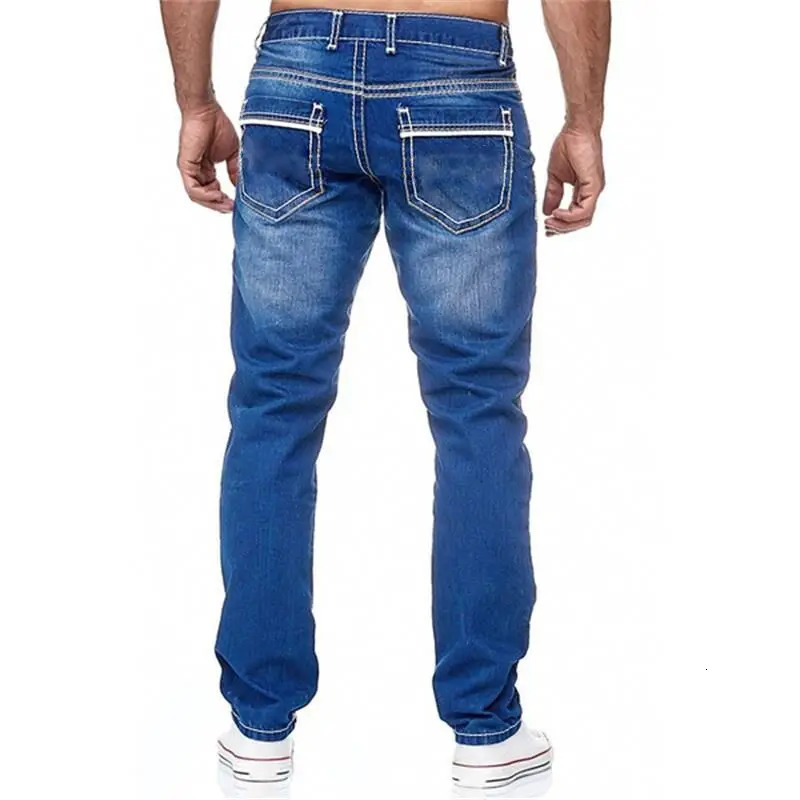 Men Jeans Solid Pockets Stretch Denim Straight Pants Spring Summer Business Casual Trousers Daily Streetwear Mens Clothing 250113
