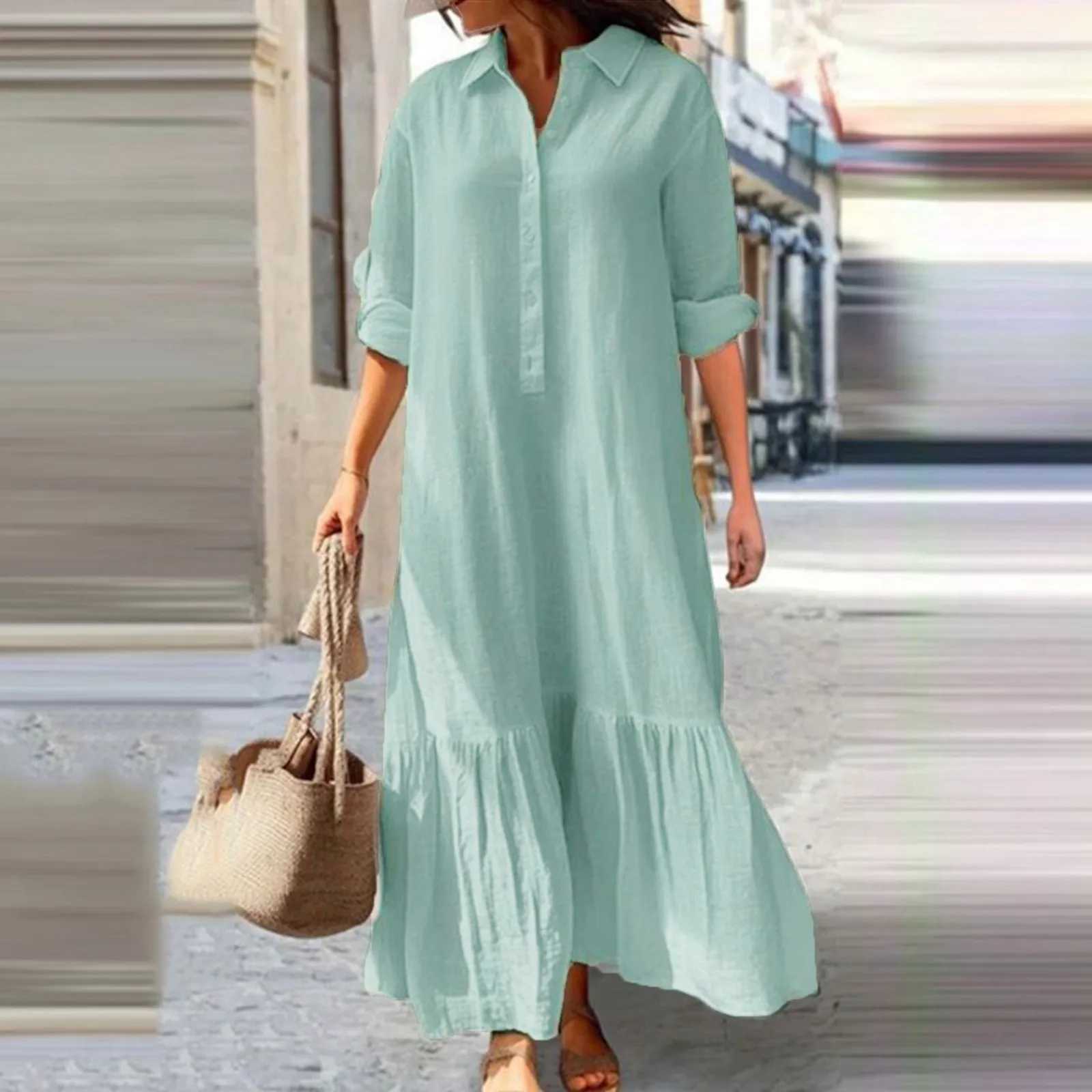 2024 Summer Cotton Linen Women Dress Black Loose Long Sve Shirt Dresses Fe Summer Casual Oversize Ele Clothes LadiesXJ2500207