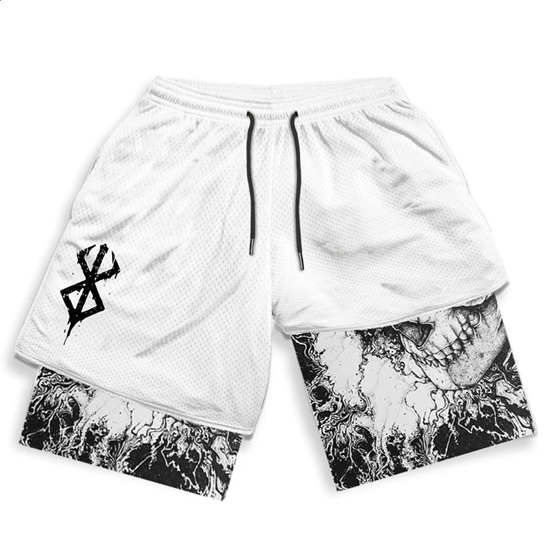 Berserk Print 2 in 1 Running Shorts for Men Gym Workout Fitness Athletic Shorts with Pockets Summer Activewear Quick Dry Stretch 250206