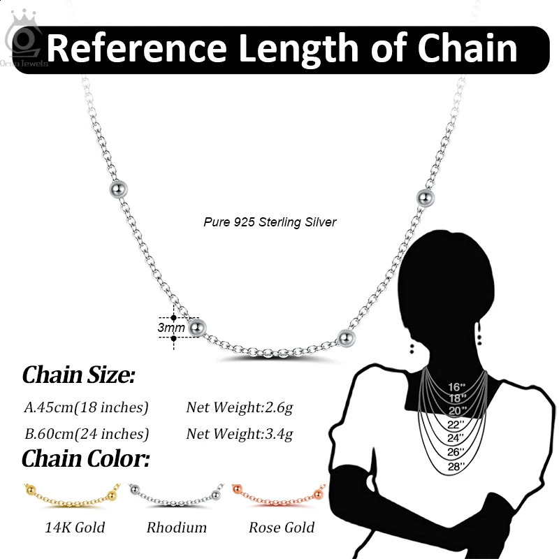 ORSA JEWELS 925 Sterling Silver 1.0mm Cable Chain Necklace with 3.0mm Bead Creative Fashion Womens Chain Necklace Jewelry SC43 250120