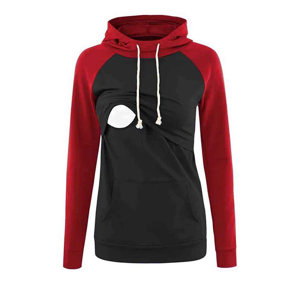 Womens Fleece Maternity Nursing Hoodie Sweatshirt Hoodies Long Sleeve Breastfeeding Pregnancy Top Kangaroo Pocket Clothes W250207