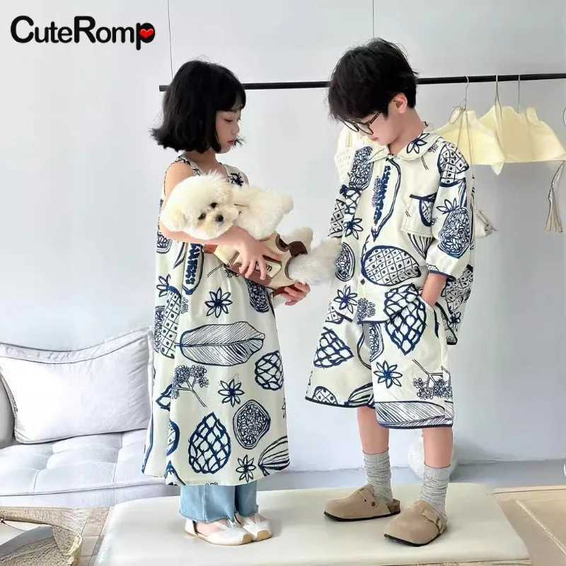 Irregular summer Drawing baby boy girl clothes casual dress Childrens clothing mother-kids Family Sibling look Beach outfit set W250207