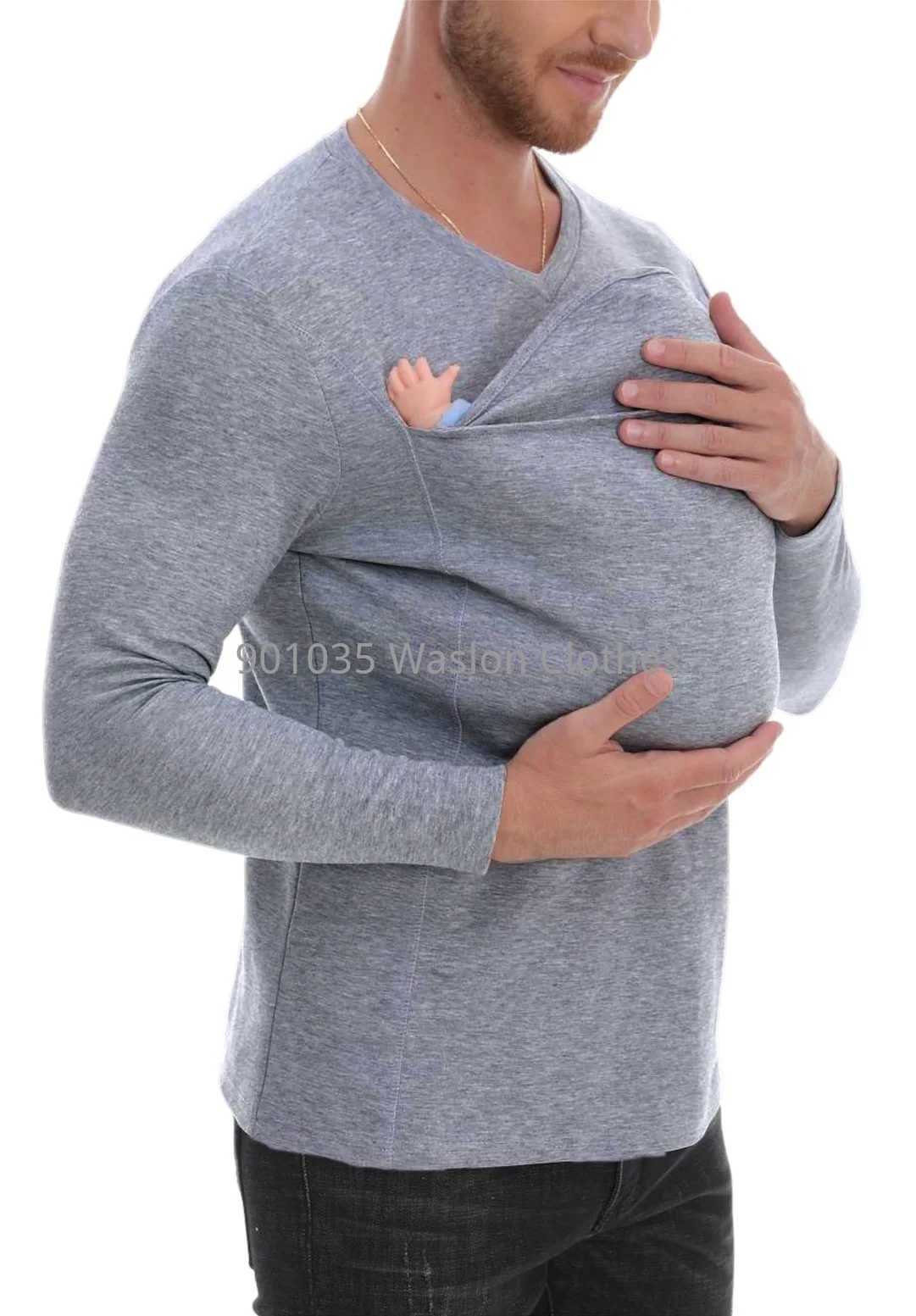 Winter Safety Kangaroo Pocket Shirt Baby Carrier Pregnancy Clothes Long Sleeve Mother Father Top for Feeding Big Daddy Shirt W250207