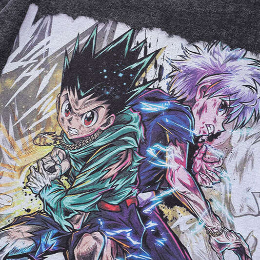 TKPA Harajuku Cartoon Anime Character Washed Old Short T-shirt for Men and Women Hip Hop Fashion Brand Half sleeved Tee Shirt