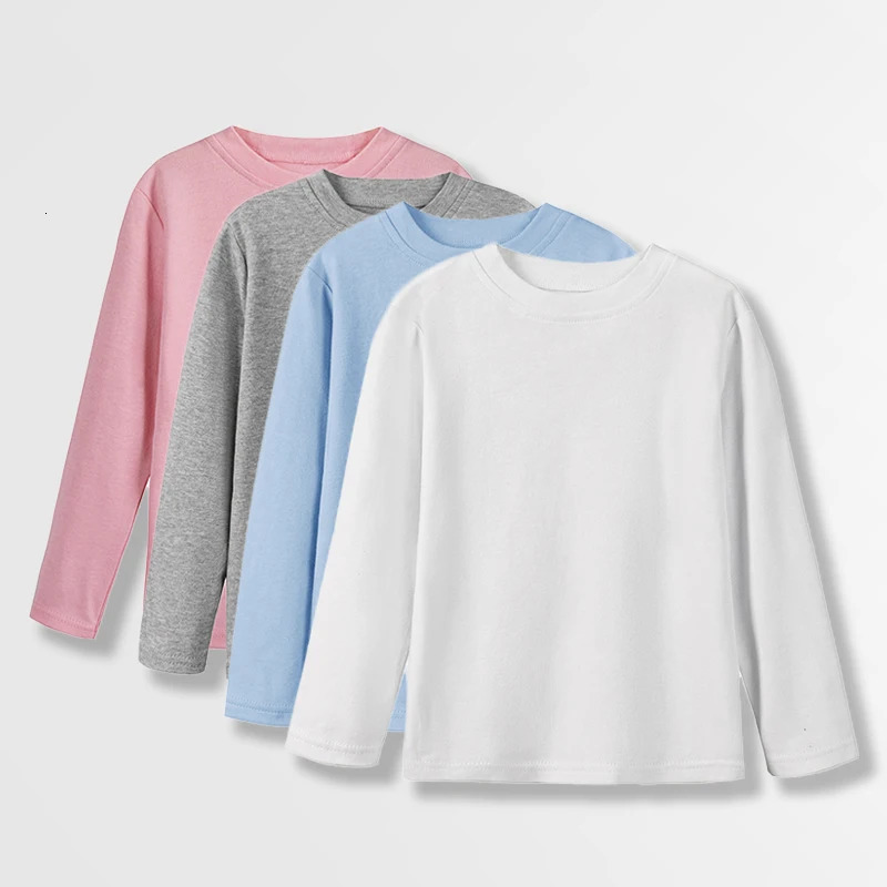 Youth Long-Sleeve T-Shirt 100% Cotton Solid Boys Girls Active T Shirts Essential Tops Undershirts Children Basic Tee 1-14 Yrs 250207