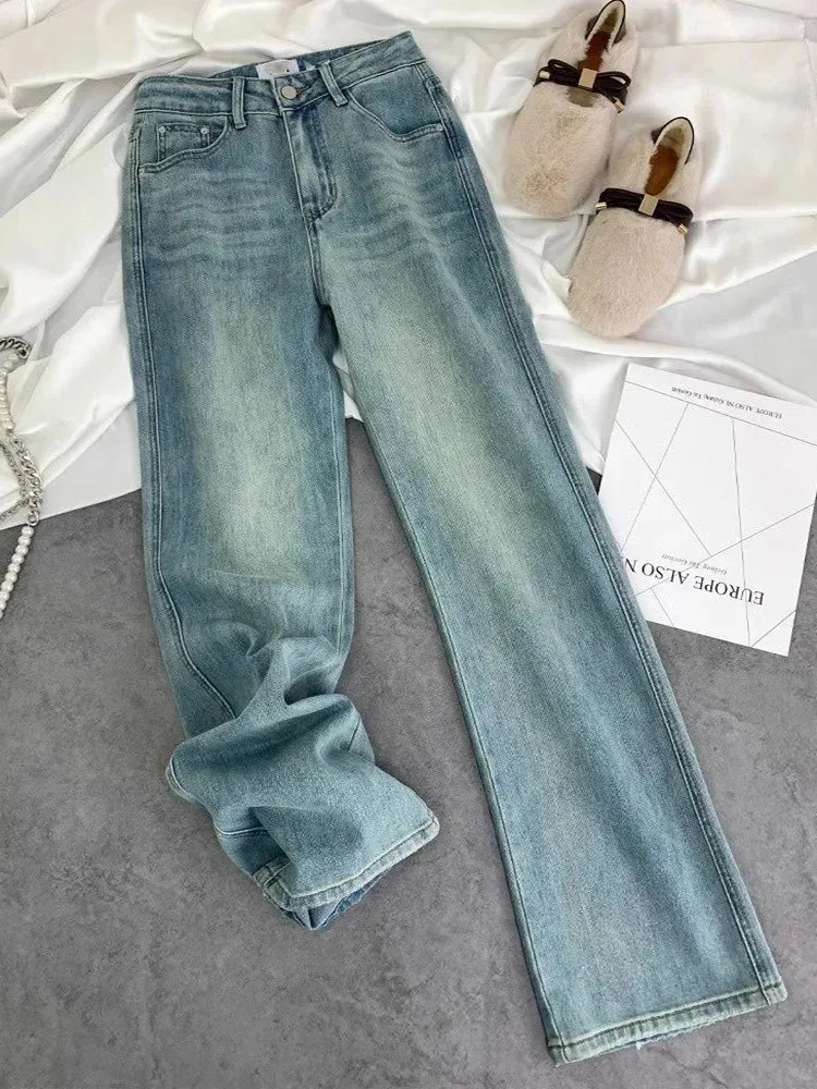 Blue Women Jeans Streetwear Vintage Fashion High Waisted Wide Leg Jean Female Trouser Letter Hip Hop Baggy Denim Pants Z260314