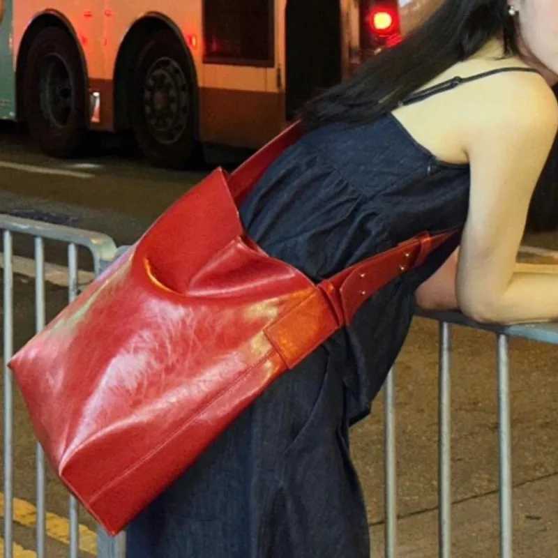 JIAERDI Vintage Red Tote Bag Purse Wen High Street Leather Large Capacity Casual Crossbody Bags Fem Messenger Bag Y2k B250618