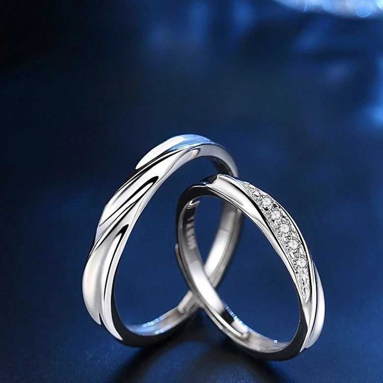 Korean Luxury Zircon Couple Ring For Women Men Silver Plated Love Forever Heart Adjustable Open Ring Wedding Anniversary Jewelry W250207