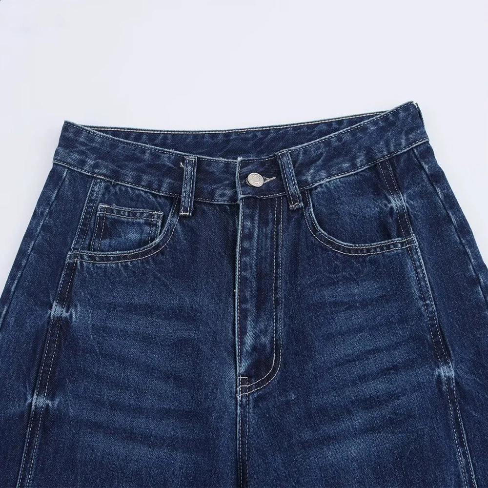 ZATT Autumn Collection Deep Blue Easy Match Mid Waist Appear Slim Women Long Balloon n Loose Denim Pants 250206