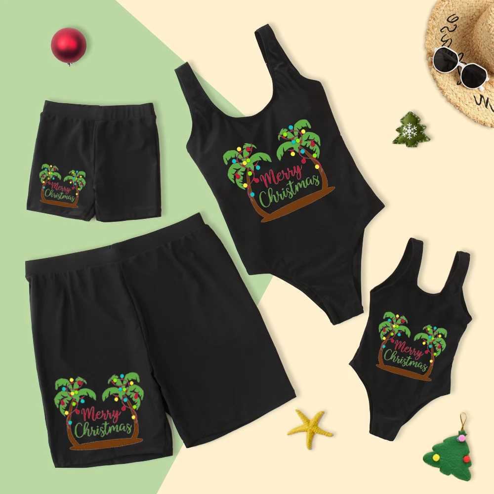 NASHAKAITE Christmas Family Matching Clothes Mommy And Me Swimwear Xmas Tree Print Swimsuit Mom And Daughter Family Swimwear W250207