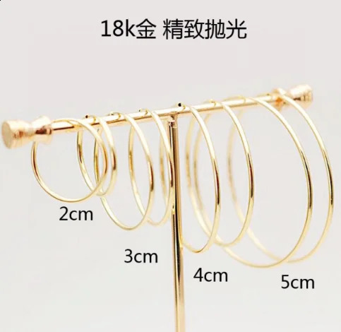 100% real 18k gold hoop earrings for women party gift au750 jewelry round circle big hoop earrings 1cm-5cm 250207