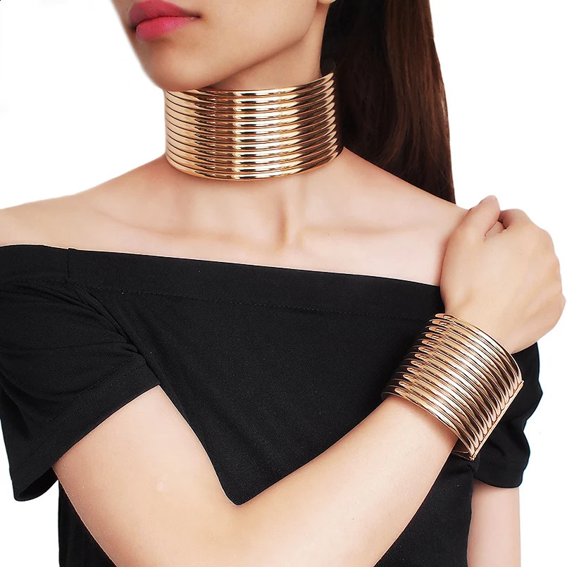 Vintage Statement Choker Necklace Sets Women African Jewelry Leather Collar Chunky Necklace Bracelets Set Adjustable 250207