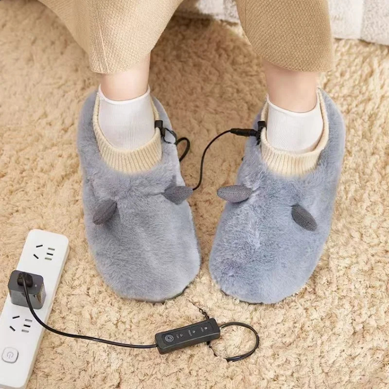 Electric Heating Slippers 3 Gear Temperature Adjustment Foot Warmer USB Quick Heat Plush Shoes for Men Women Feet Heater 250120