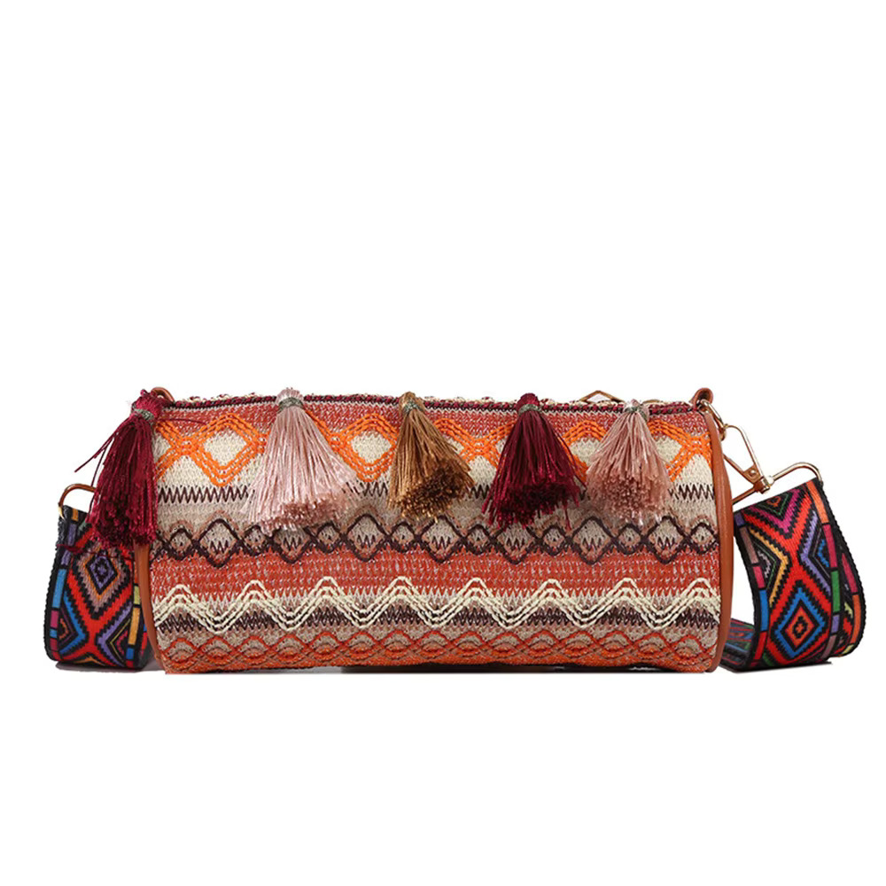 New Women Tassel Crossbody Fashion Bohemian Ethnic Style Color Embroidery E Cyder Girls Satchel Shoulder Bag Polyester Casual