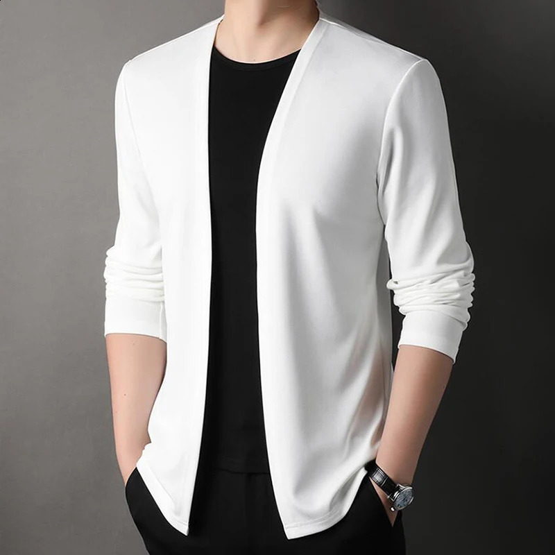 Slim Fit Cardigan for Men Thin Spring and Autumn Outerwear Long Sleeve Casual Trendy Versatile Pure Color Slim Fit Autumn 250206