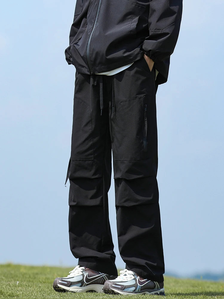 Outdoor Pants Men Waterproof Spring Summer Lightweight Outerwear Camping Cargo Pants with Zipper Pockets Drawstring Elastic Wais 250206