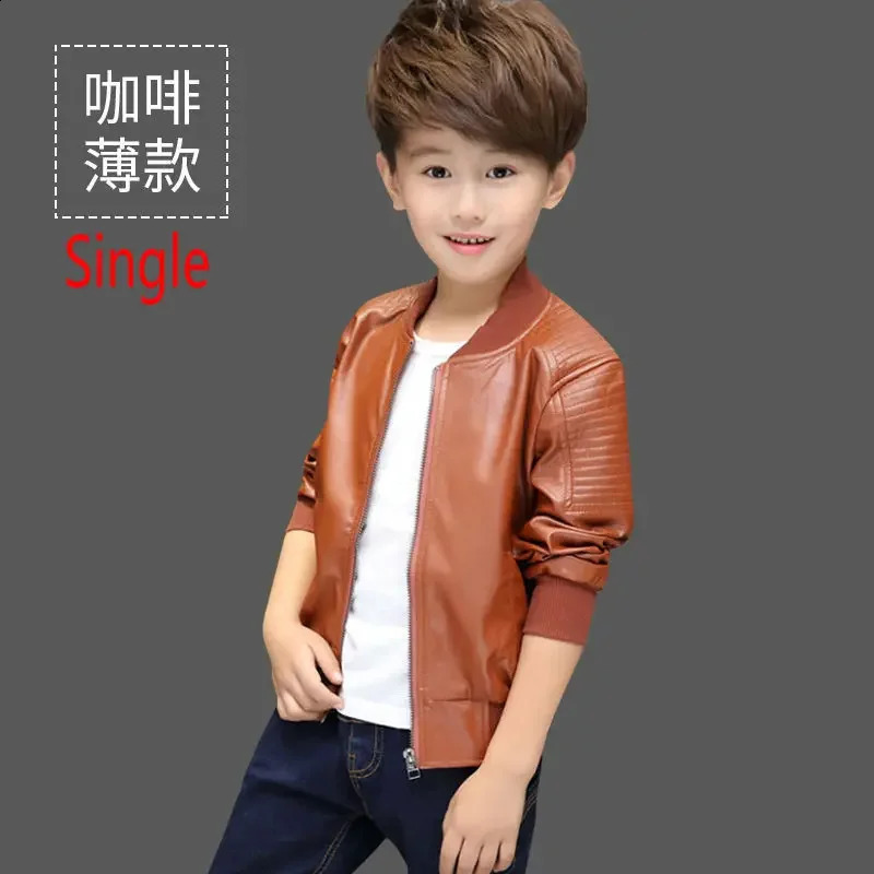 Kids Jacket Boys Coats Autumn Spring PU Leather Jacket Childrens Plus Velvet Warming Cotton Outerwear Baby Boy Thin Clothing 250206