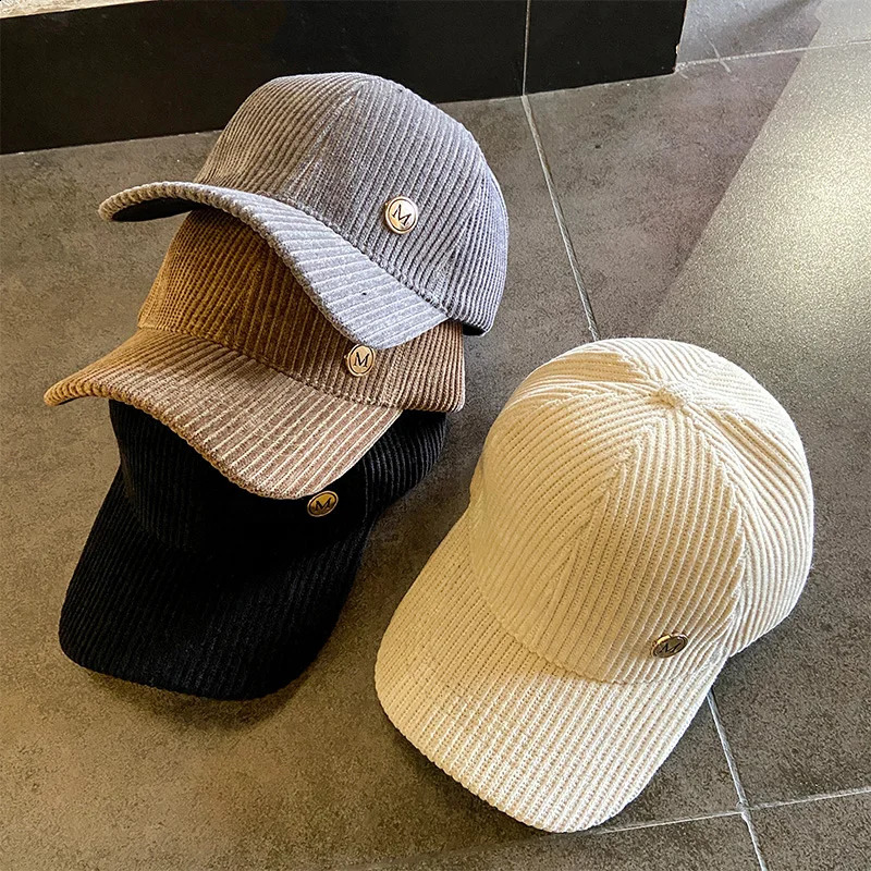 Baseball Cap Women Autumn Winter Solid Color Trendy Corduroy Korean Adjustable Hats For Women Men Fashion Cap Female 250206