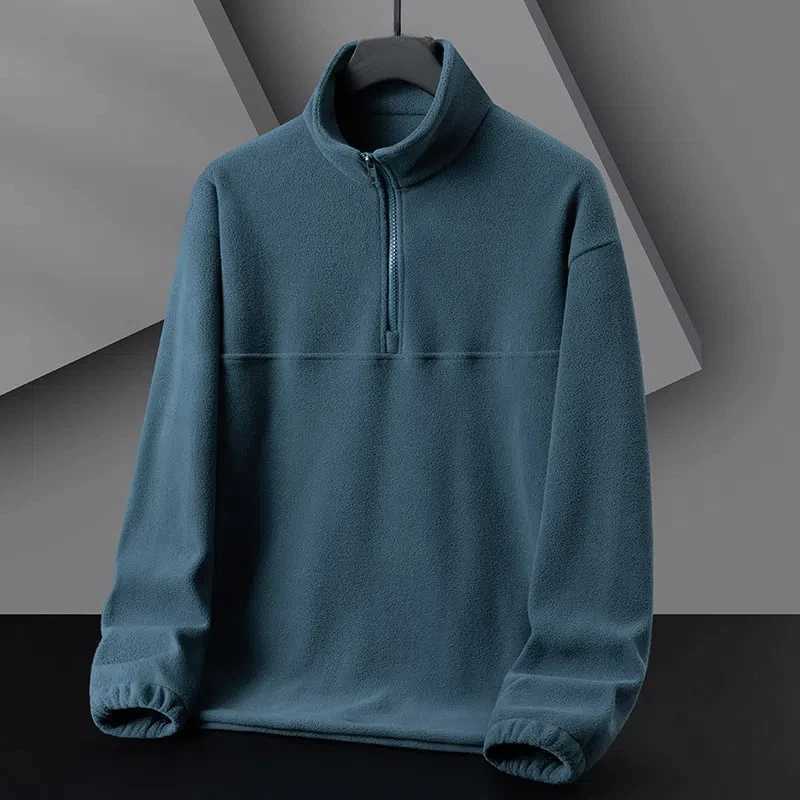 Autumn Winter Half Open Collar Lantern Long Sleeve Mens Clothing Pullover High-neck Solid Color Casual Zipper Boyfriend Tops W250207