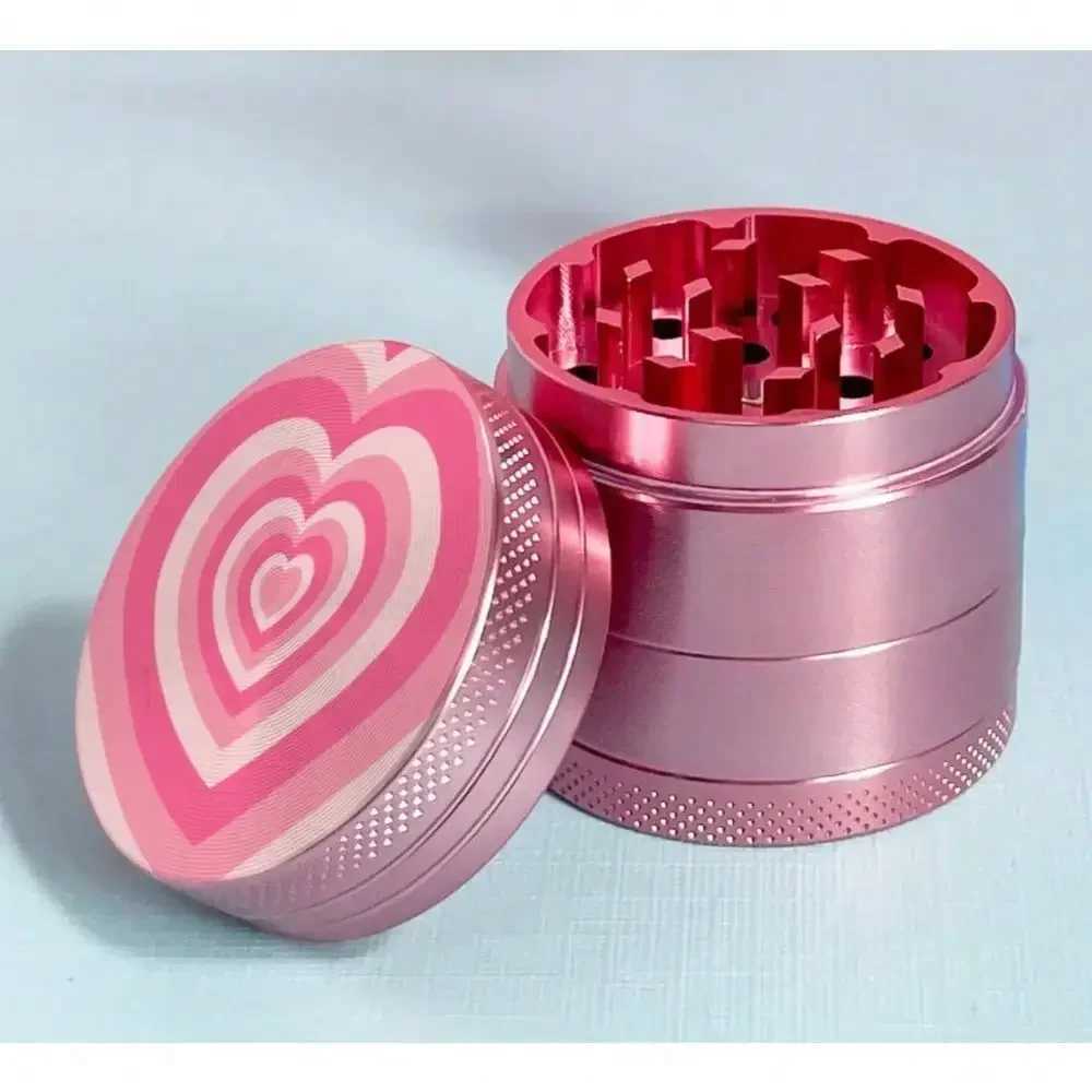 Pink Heart Aluminum Herb Grinder Four Piece Grinder Girly Smoking Accessories for Tobacco-40mmXJ250207