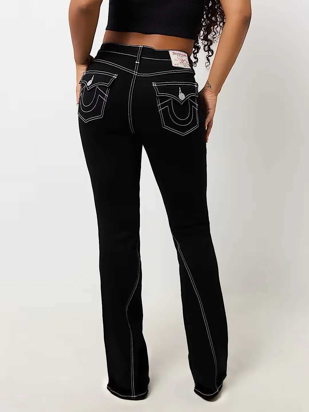 Black Sexy Embroidered Low Rise Jeans for Womens Skinny Jeans Fashionable Flare Jean Casual Washed Pants Sweatwear Denim Pants W250207