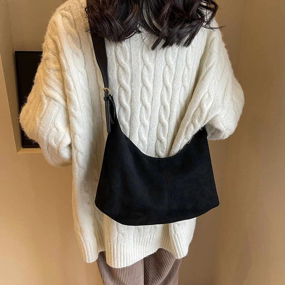 Ship from US Suede Shoulder Bag for Women Handbag Crossbody Hobo with Inner Pocket Crescent Adjustable Strap 250227FBB