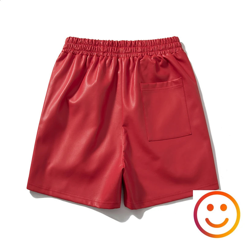 Leather Black Red Green Borad Shorts Pockets 2024 Summer Men Women High Quality Yellow Drawstring Beach Shortpant Breeches 250206
